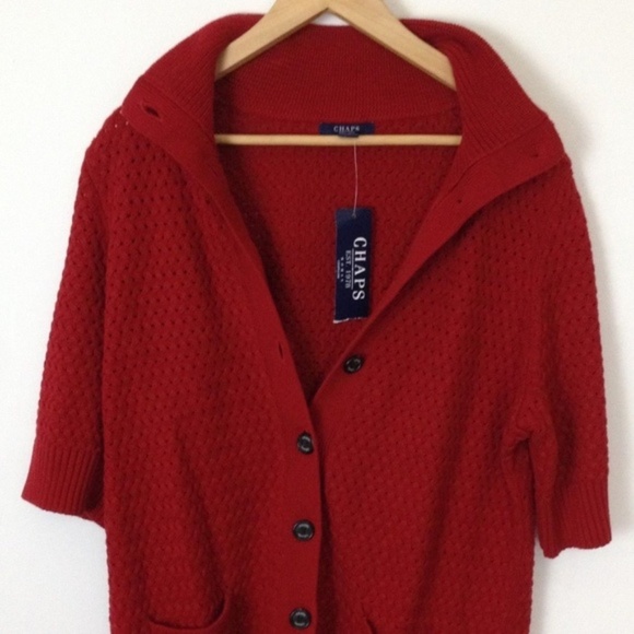 Chaps Sweaters - Chaps Knit Women 1X Red Button Cardigan Sweater